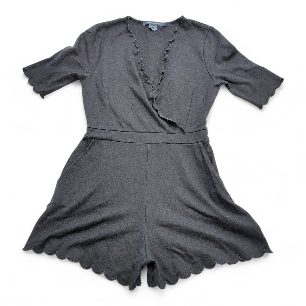 French Connection Black Scallop-Trim Romper